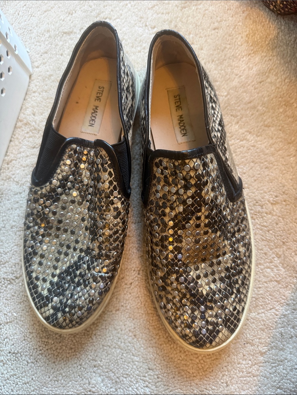 Steve Madden Women’s Gold and Black Snake-Print Slip-On Loafers
